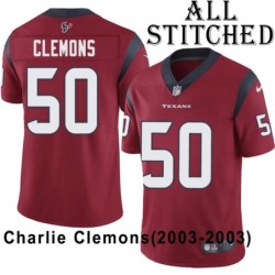 Red Embroidered Charlie Clemons Jersey Houston Texans #50 Stitched Jerseys