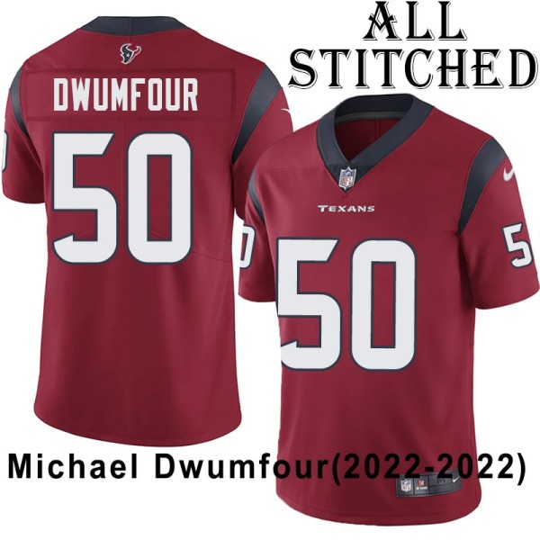 Red Embroidered Michael Dwumfour Jersey Houston Texans #50 Stitched Jerseys
