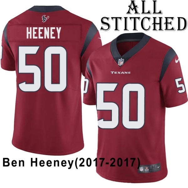 Red Embroidered Ben Heeney Jersey Houston Texans #50 Stitched Jerseys