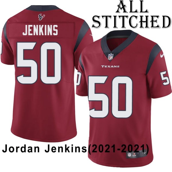 Red Embroidered Jordan Jenkins Jersey Houston Texans #50 Stitched Jerseys