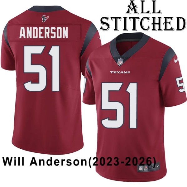 Red Embroidered Will Anderson Jersey Houston Texans #51 Stitched Jerseys