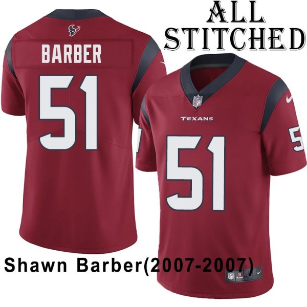 Red Embroidered Shawn Barber Jersey Houston Texans #51 Stitched Jerseys