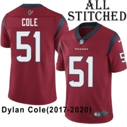 Red Embroidered Dylan Cole Jersey Houston Texans #51 Stitched Jerseys