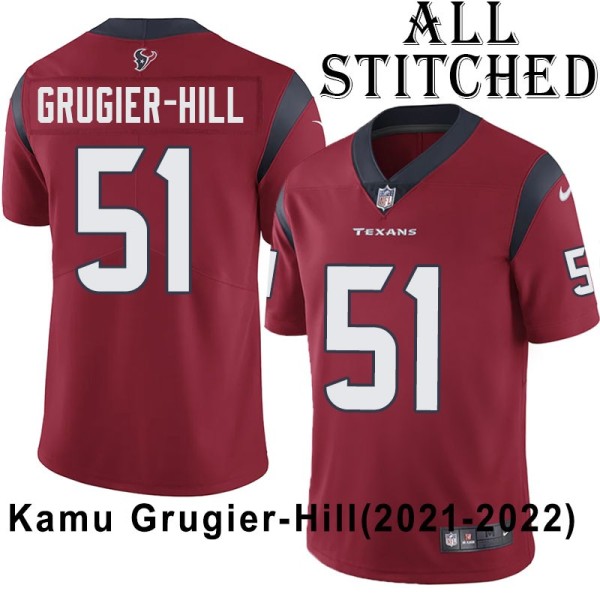 Red Embroidered Kamu Grugier-Hill Jersey Houston Texans #51 Stitched Jerseys