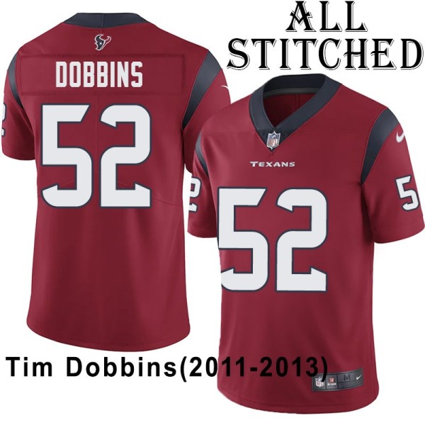 Red Embroidered Tim Dobbins Jersey Houston Texans #52 Stitched Jerseys