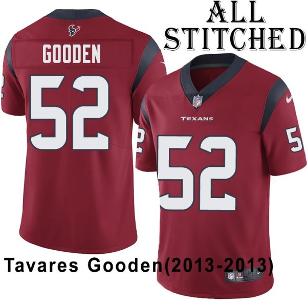 Red Embroidered Tavares Gooden Jersey Houston Texans #52 Stitched Jerseys