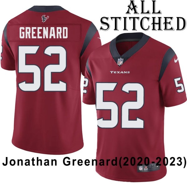 Red Embroidered Jonathan Greenard Jersey Houston Texans #52 Stitched Jerseys