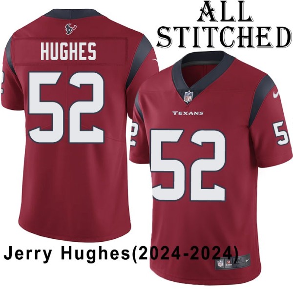 Red Embroidered Jerry Hughes Jersey Houston Texans #52 Stitched Jerseys