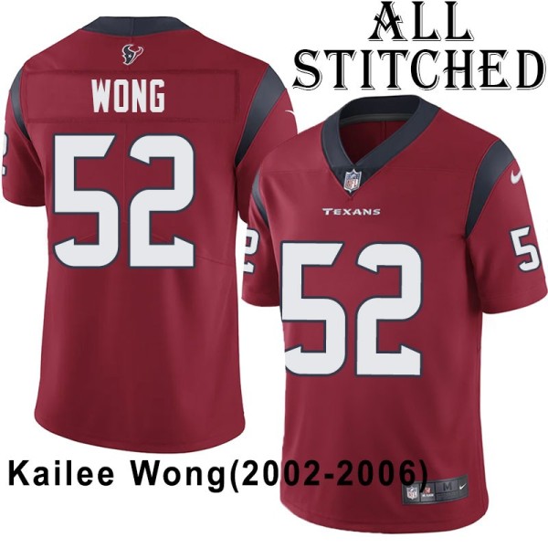 Red Embroidered Kailee Wong Jersey Houston Texans #52 Stitched Jerseys