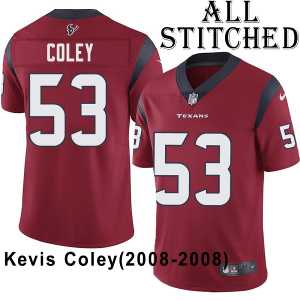 Red Embroidered Kevis Coley Jersey Houston Texans #53 Stitched Jerseys