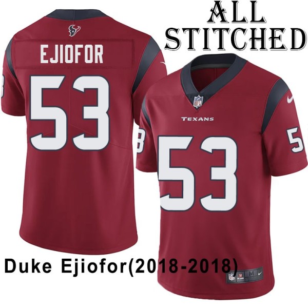 Red Embroidered Duke Ejiofor Jersey Houston Texans #53 Stitched Jerseys