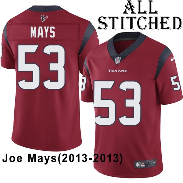 Red Embroidered Joe Mays Jersey Houston Texans #53 Stitched Jerseys