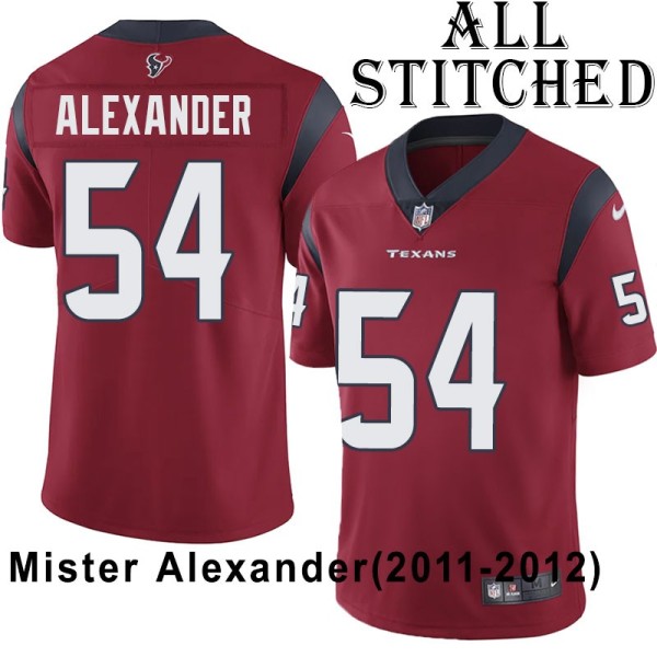 Red Embroidered Mister Alexander Jersey Houston Texans #54 Stitched Jerseys