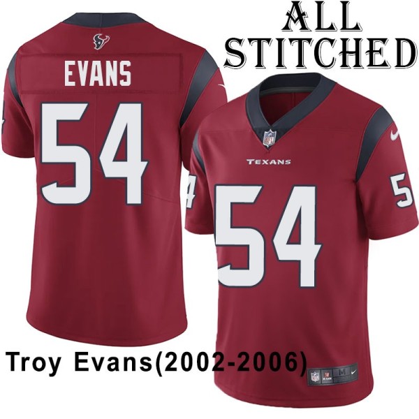 Red Embroidered Troy Evans Jersey Houston Texans #54 Stitched Jerseys