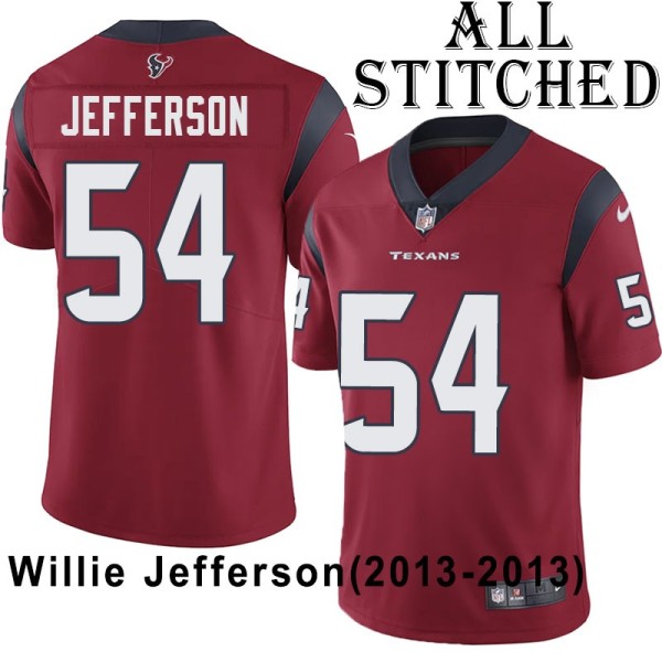 Red Embroidered Willie Jefferson Jersey Houston Texans #54 Stitched Jerseys