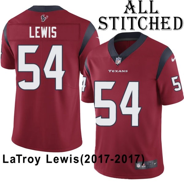 Red Embroidered LaTroy Lewis Jersey Houston Texans #54 Stitched Jerseys