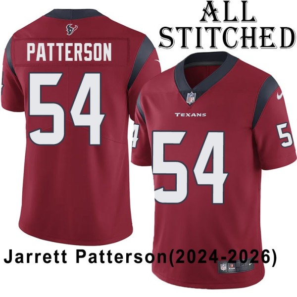 Red Embroidered Jarrett Patterson Jersey Houston Texans #54 Stitched Jerseys