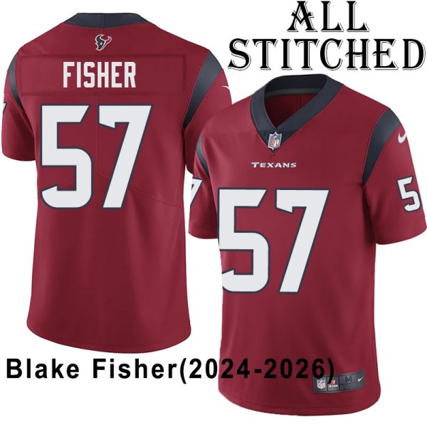 Red Embroidered Blake Fisher Jersey Houston Texans #57 Stitched Jerseys