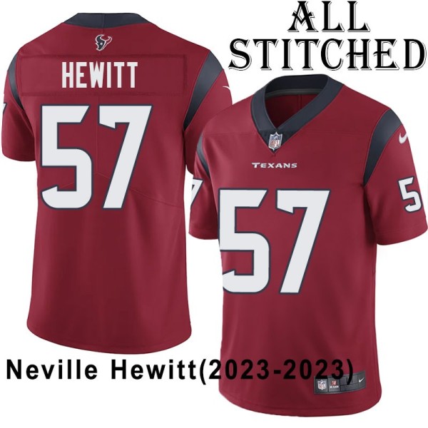 Red Embroidered Neville Hewitt Jersey Houston Texans #57 Stitched Jerseys