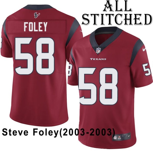Red Embroidered Steve Foley Jersey Houston Texans #58 Stitched Jerseys