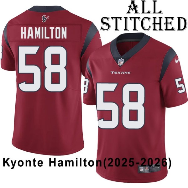 Red Embroidered Kyonte Hamilton Jersey Houston Texans #58 Stitched Jerseys