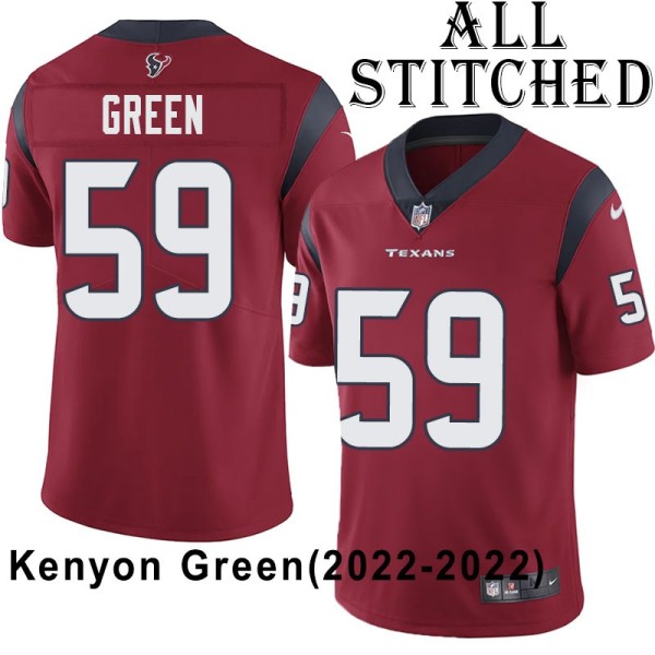 Red Embroidered Kenyon Green Jersey Houston Texans #59 Stitched Jerseys