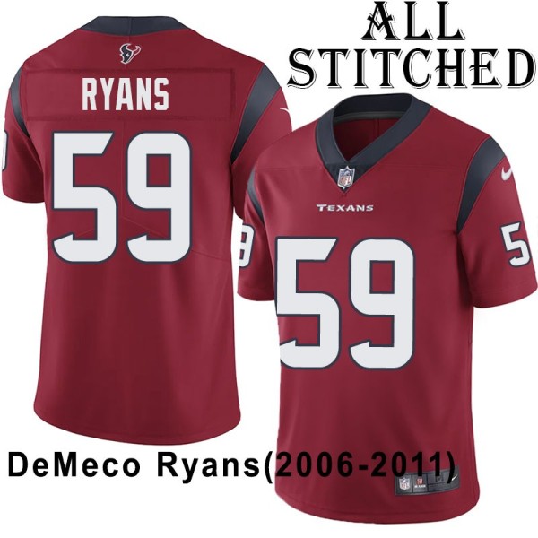 Red Embroidered DeMeco Ryans Jersey Houston Texans #59 Stitched Jerseys