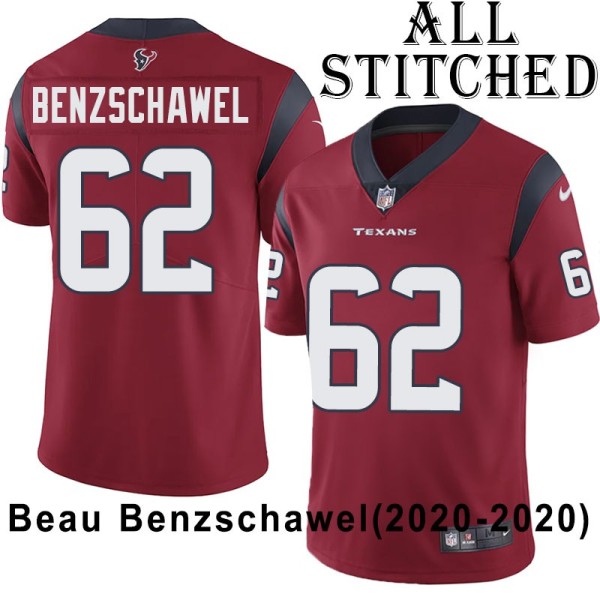 Red Embroidered Beau Benzschawel Jersey Houston Texans #62 Stitched Jerseys