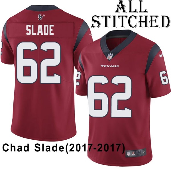 Red Embroidered Chad Slade Jersey Houston Texans #62 Stitched Jerseys