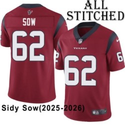 Red Embroidered Sidy Sow Jersey Houston Texans #62 Stitched Jerseys