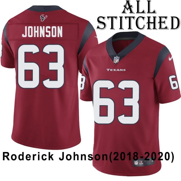 Red Embroidered Roderick Johnson Jersey Houston Texans #63 Stitched Jerseys