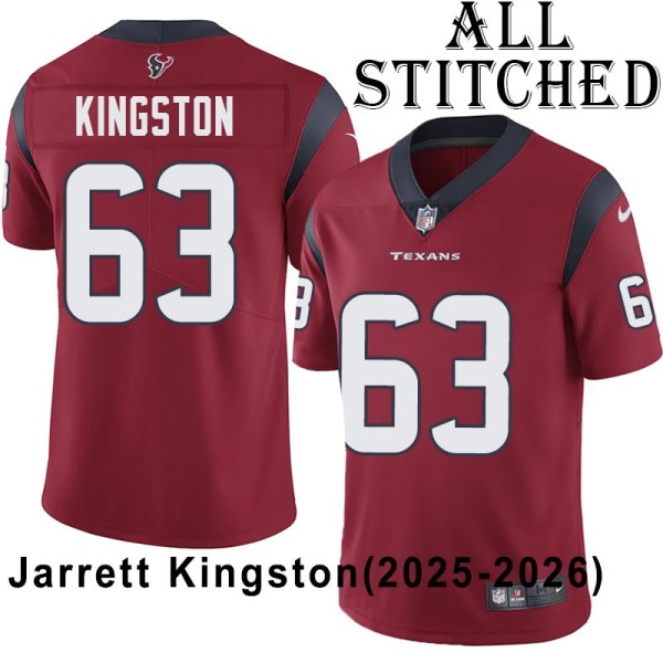 Red Embroidered Jarrett Kingston Jersey Houston Texans #63 Stitched Jerseys