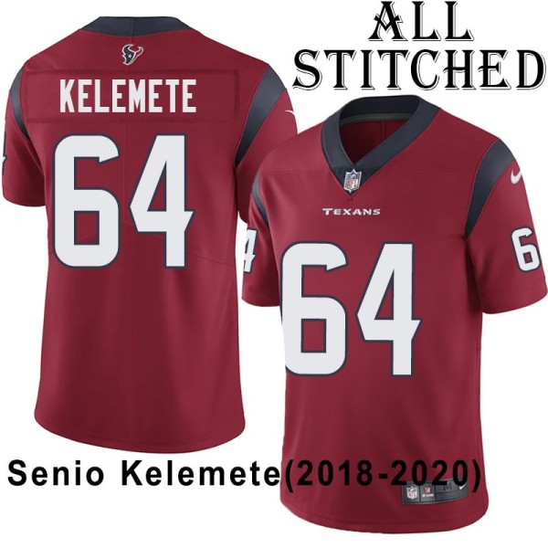 Red Embroidered Senio Kelemete Jersey Houston Texans #64 Stitched Jerseys