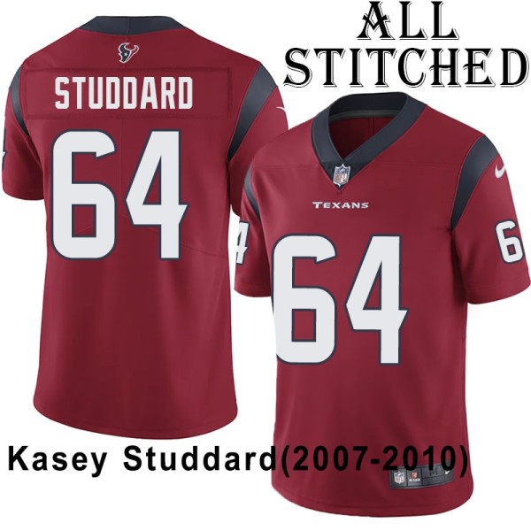 Red Embroidered Kasey Studdard Jersey Houston Texans #64 Stitched Jerseys