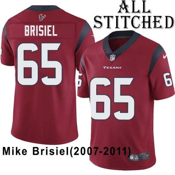 Red Embroidered Mike Brisiel Jersey Houston Texans #65 Stitched Jerseys