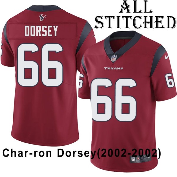 Red Embroidered Char-ron Dorsey Jersey Houston Texans #66 Stitched Jerseys