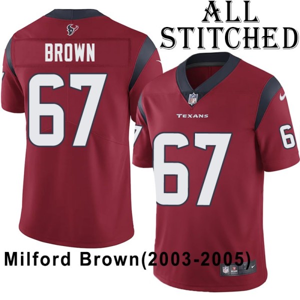 Red Embroidered Milford Brown Jersey Houston Texans #67 Stitched Jerseys