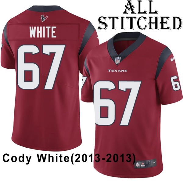 Red Embroidered Cody White Jersey Houston Texans #67 Stitched Jerseys