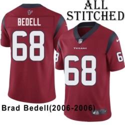Red Embroidered Brad Bedell Jersey Houston Texans #68 Stitched Jerseys