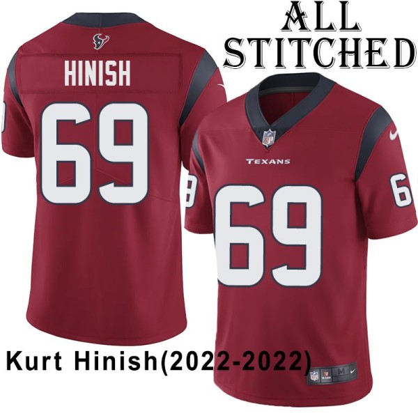 Red Embroidered Kurt Hinish Jersey Houston Texans #69 Stitched Jerseys