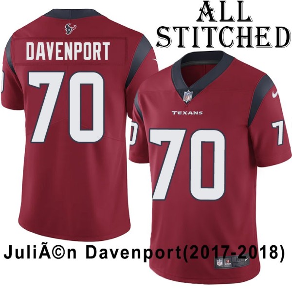 Red Embroidered JuliÃ©n Davenport Jersey Houston Texans #70 Stitched Jerseys