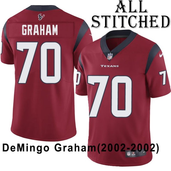 Red Embroidered DeMingo Graham Jersey Houston Texans #70 Stitched Jerseys