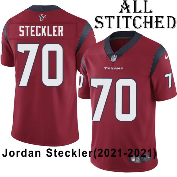 Red Embroidered Jordan Steckler Jersey Houston Texans #70 Stitched Jerseys