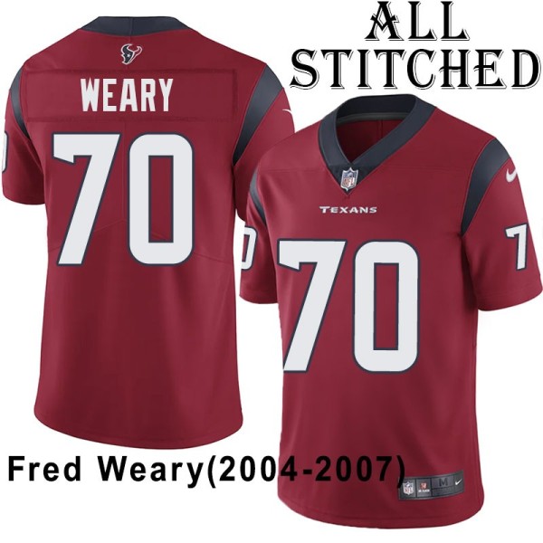 Red Embroidered Fred Weary Jersey Houston Texans #70 Stitched Jerseys