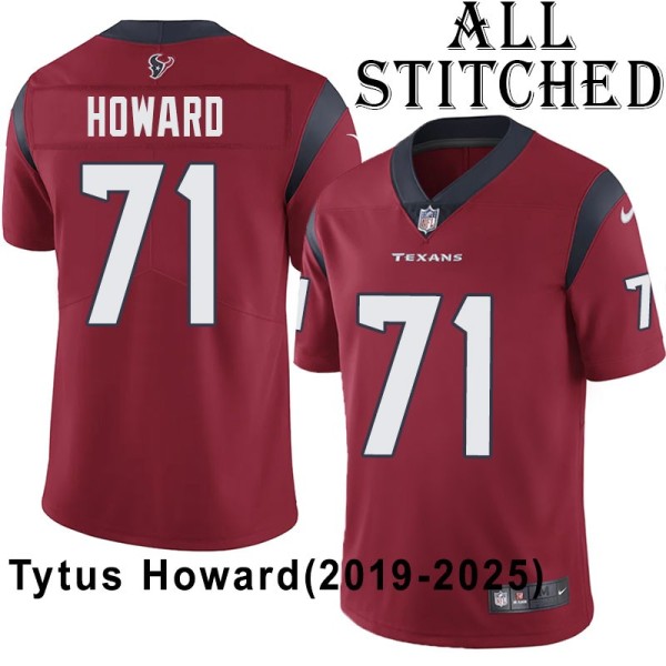 Red Embroidered Tytus Howard Jersey Houston Texans #71 Stitched Jerseys