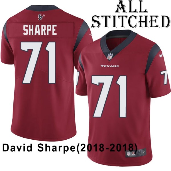 Red Embroidered David Sharpe Jersey Houston Texans #71 Stitched Jerseys