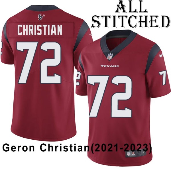 Red Embroidered Geron Christian Jersey Houston Texans #72 Stitched Jerseys