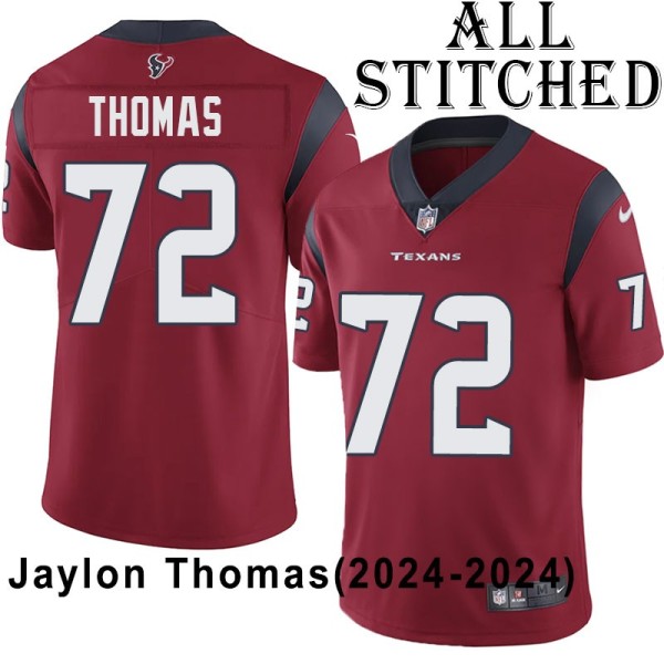 Red Embroidered Jaylon Thomas Jersey Houston Texans #72 Stitched Jerseys