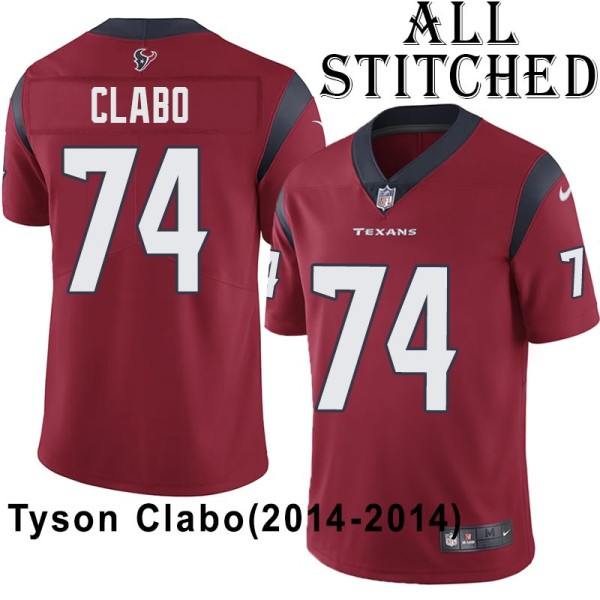 Red Embroidered Tyson Clabo Jersey Houston Texans #74 Stitched Jerseys