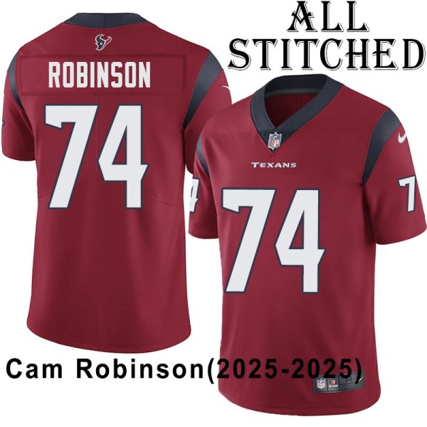 Red Embroidered Cam Robinson Jersey Houston Texans #74 Stitched Jerseys